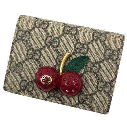 【中古】GUCCI | グッチ GGスプリーム チェリー コンパクトウォレット 二つ折り財布 476050･525040 レッド×ベージュ【尾張小牧店】