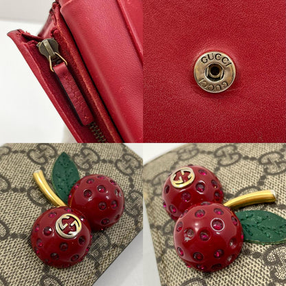 【中古】GUCCI | グッチ GGスプリーム チェリー コンパクトウォレット 二つ折り財布 476050･525040 レッド×ベージュ【尾張小牧店】