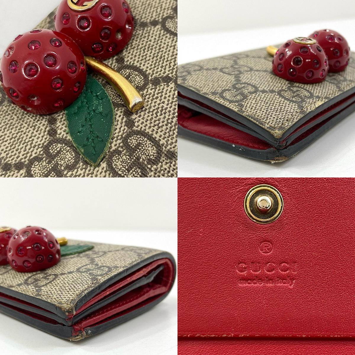 【中古】GUCCI | グッチ GGスプリーム チェリー コンパクトウォレット 二つ折り財布 476050･525040 レッド×ベージュ【尾張小牧店】