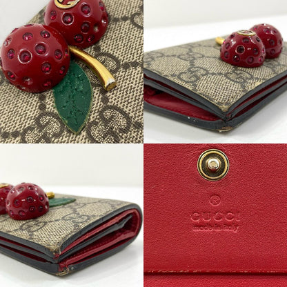 【中古】GUCCI | グッチ GGスプリーム チェリー コンパクトウォレット 二つ折り財布 476050･525040 レッド×ベージュ【尾張小牧店】