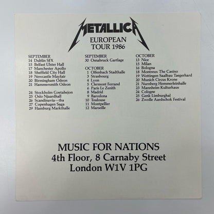 【尾張小牧店】LP METALLICA メタリカ MASTER OF PUPPETS 1986年UKオリジナル最初期盤 MFN60/RR9717 当時モノ幻の1986ツアー告知・注文用紙付属【レトロ】