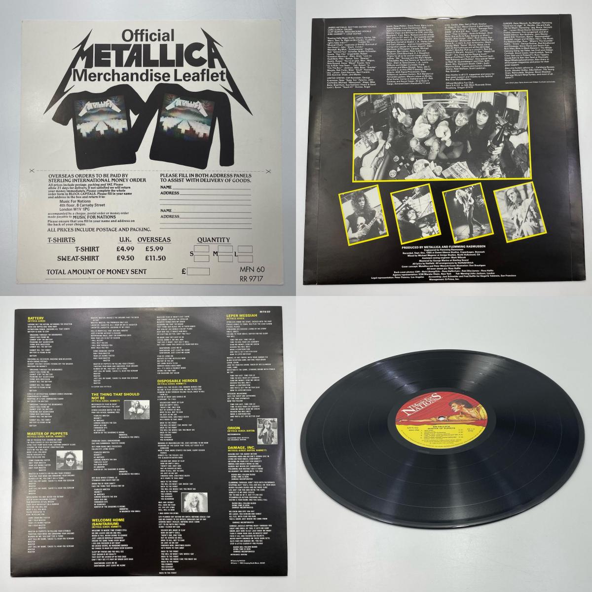 【尾張小牧店】LP METALLICA メタリカ MASTER OF PUPPETS 1986年UKオリジナル最初期盤 MFN60/RR9717 当時モノ幻の1986ツアー告知・注文用紙付属【レトロ】