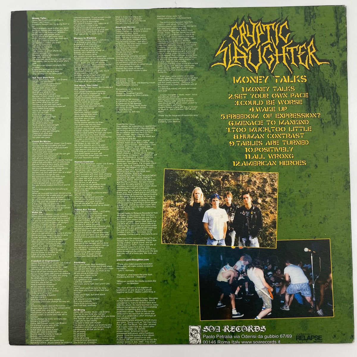【尾張小牧店】 中古 LP Cryptic Slaughter クリプティック・スローター Money Talks　マネー・トークス　 ピクチャー盤 【レトロ】