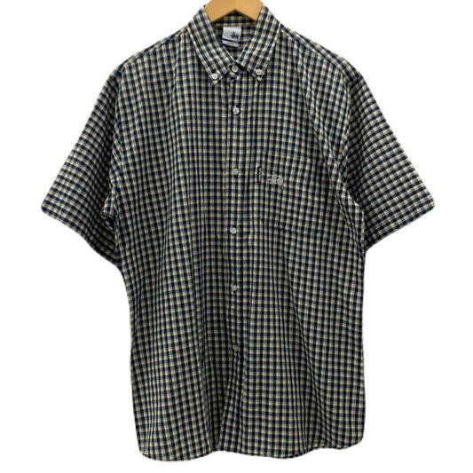 【中古】STUSSY | ステューシー 00's　USA製　チェック柄　半袖シャツ ネイビー×グリーン×イエロー サイズ：L【尾張小牧店】