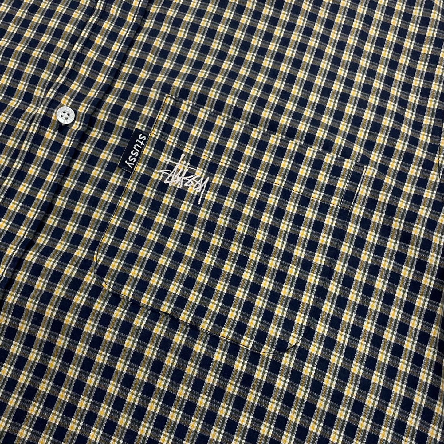 【中古】STUSSY | ステューシー 00's　USA製　チェック柄　半袖シャツ ネイビー×グリーン×イエロー サイズ：L【尾張小牧店】