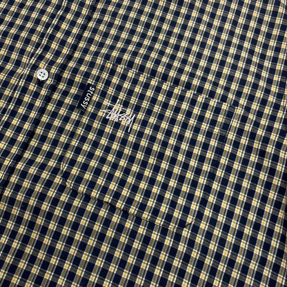 【中古】STUSSY | ステューシー 00's　USA製　チェック柄　半袖シャツ ネイビー×グリーン×イエロー サイズ：L【尾張小牧店】