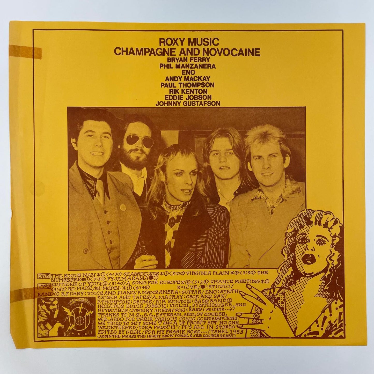 【尾張小牧店】LP ロキシー・ミュージック champagne and novocaine TAKRL-1953-A マトリクス刻印　LP レコード 【レトロ】