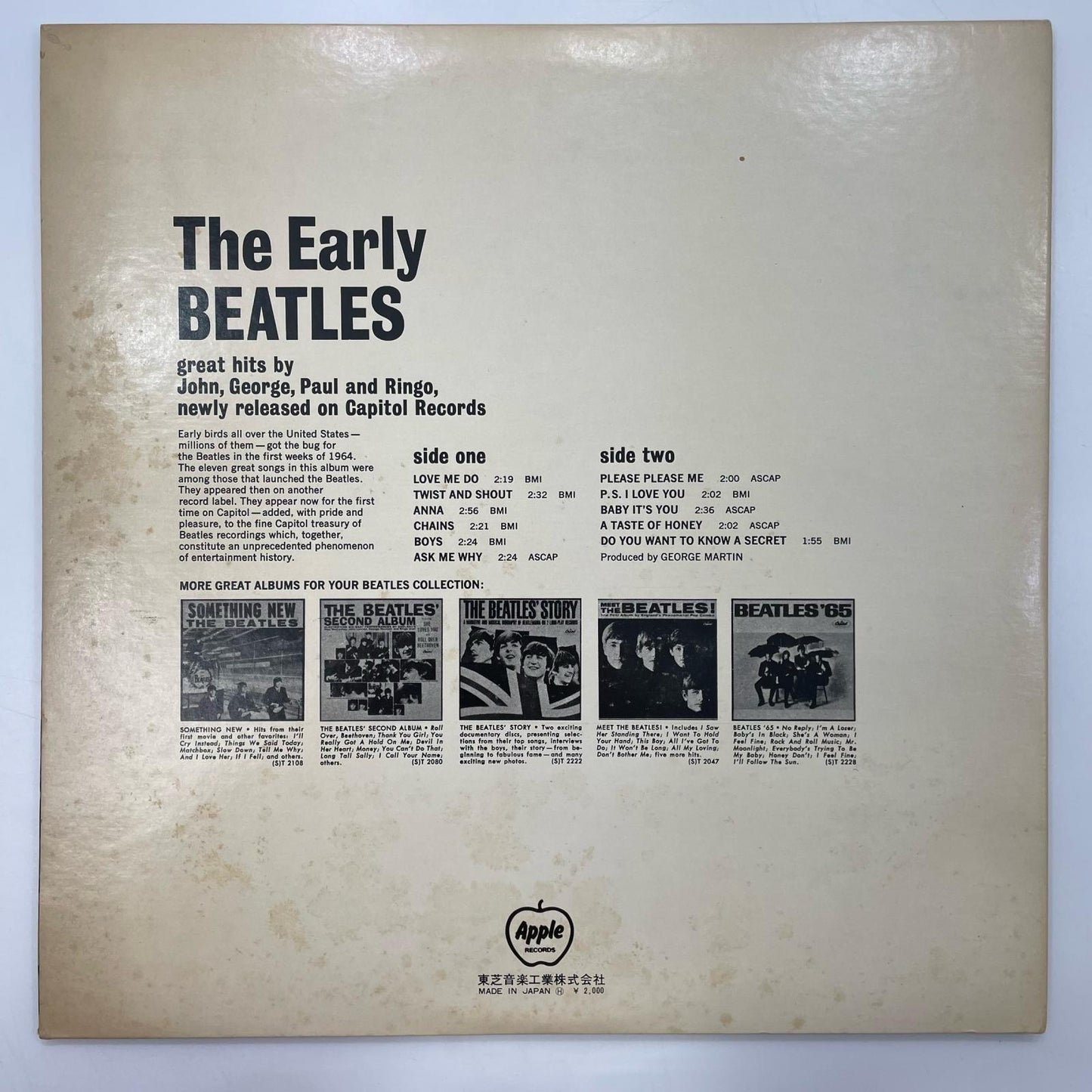 【尾張小牧店】 中古 LP BEATLES THE EARLY BEATLES LPレコード AP-80034