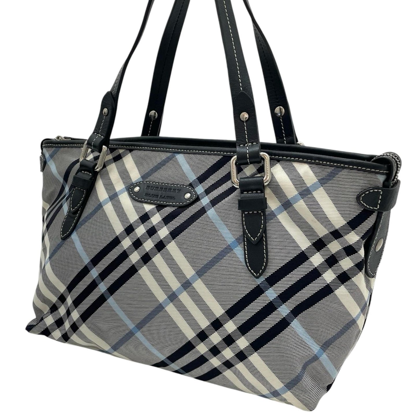【中古】BURBERRY BLUE LABEL | バーバリーブルーレーベル　チェック柄 トートバッグ ネイビー×ホワイト×ブルー【尾張小牧店】