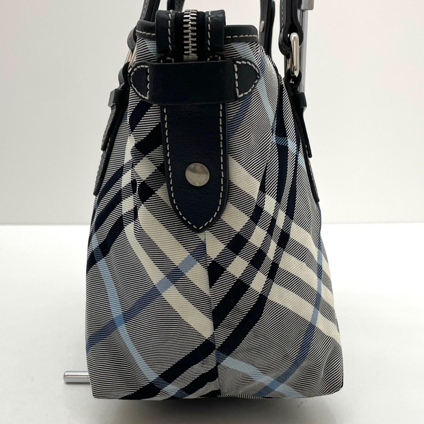 【中古】BURBERRY BLUE LABEL | バーバリーブルーレーベル　チェック柄 トートバッグ ネイビー×ホワイト×ブルー【尾張小牧店】