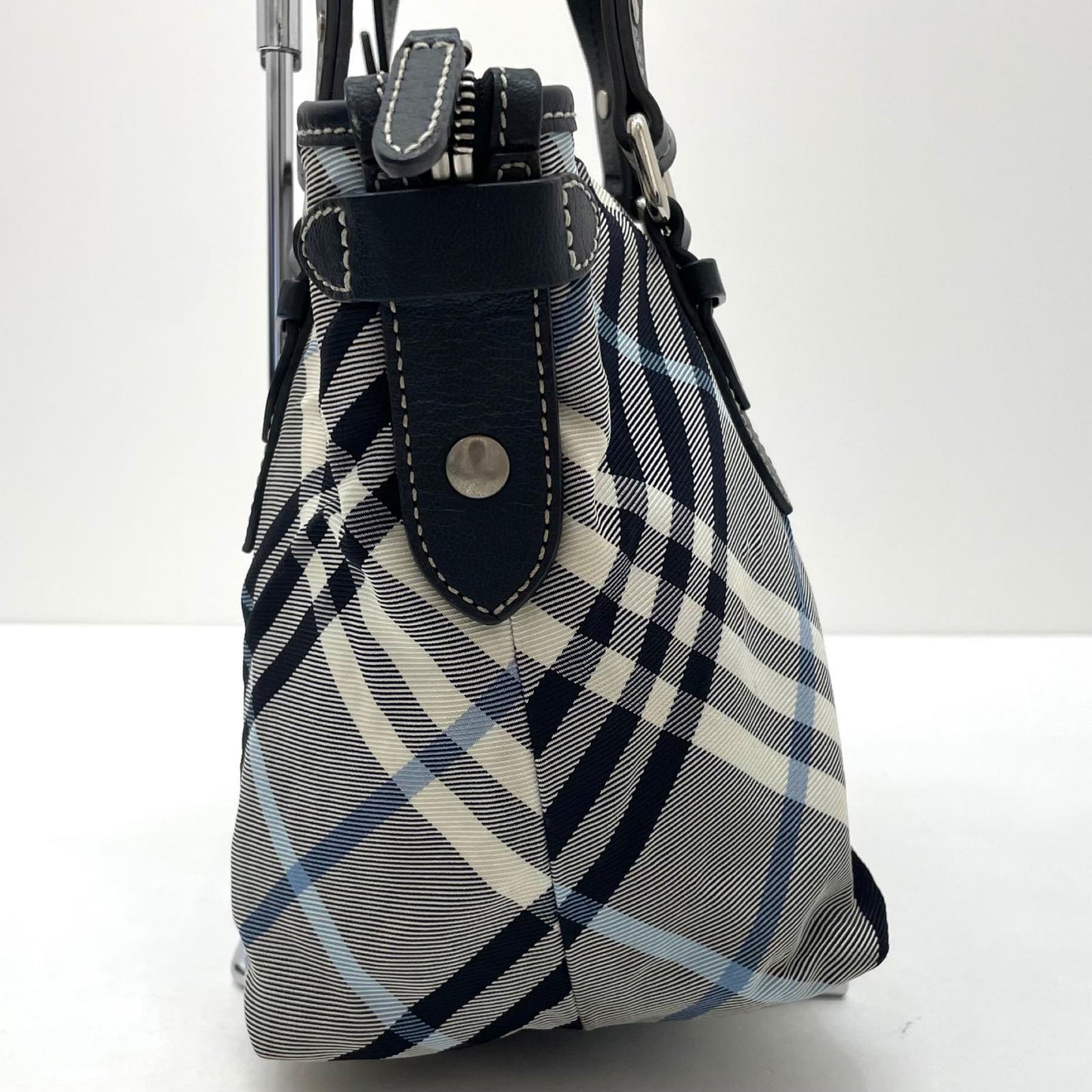 【中古】BURBERRY BLUE LABEL | バーバリーブルーレーベル　チェック柄 トートバッグ ネイビー×ホワイト×ブルー【尾張小牧店】