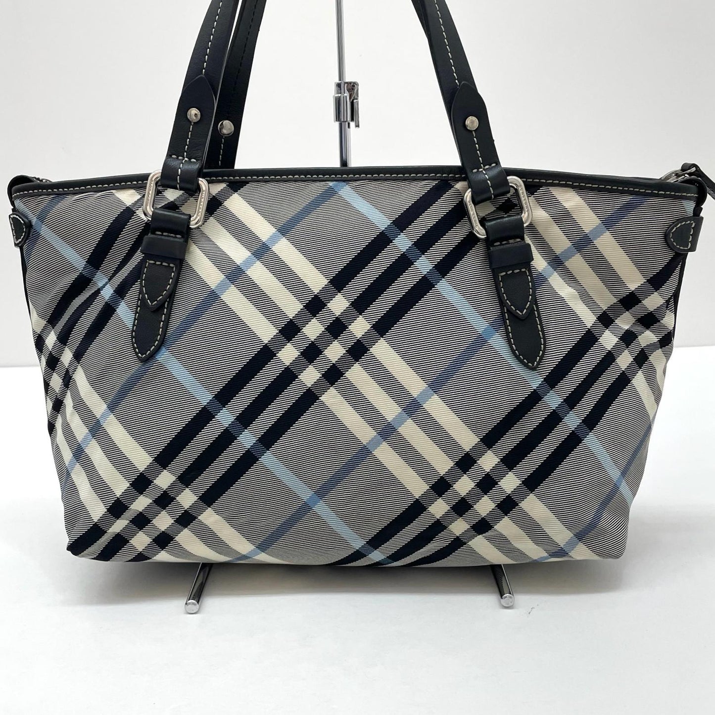 【中古】BURBERRY BLUE LABEL | バーバリーブルーレーベル　チェック柄 トートバッグ ネイビー×ホワイト×ブルー【尾張小牧店】