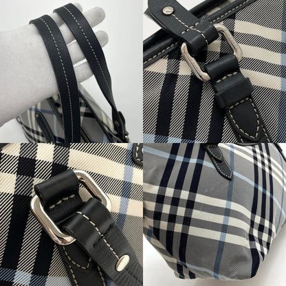【中古】BURBERRY BLUE LABEL | バーバリーブルーレーベル　チェック柄 トートバッグ ネイビー×ホワイト×ブルー【尾張小牧店】