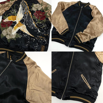 【中古】絡繰魂(KARAKURI TAMASHII) | カラクリダマシイ 座頭鯨 × 牡丹　リバーシブル スーベニアジャケット スカジャン　241024 ブラック サイズ：XL【尾張小牧店】