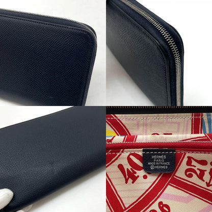 【中古】HERMES | エルメス　アザップロングシルクイン ラウンドファスナー長財布 ネイビー【尾張小牧店】