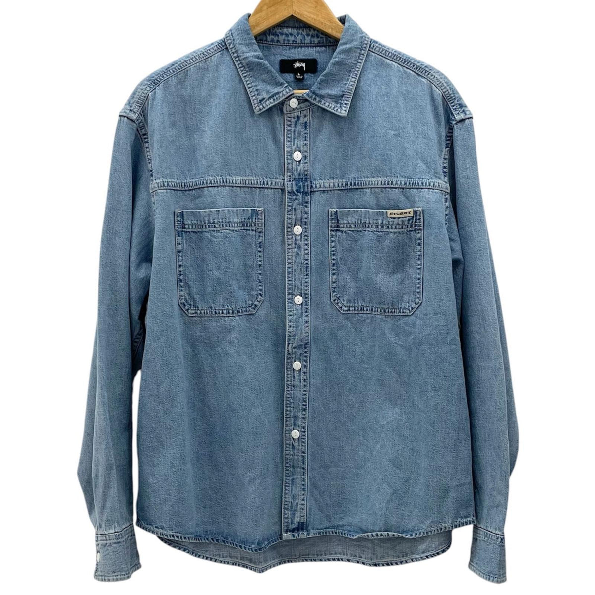【中古】STUSSY | ステューシー WORK DENIM SHIRT 9.5oz カイハラ セルビッジ 長袖ワークシャツ　ブルー サイズ：L【尾張小牧店】