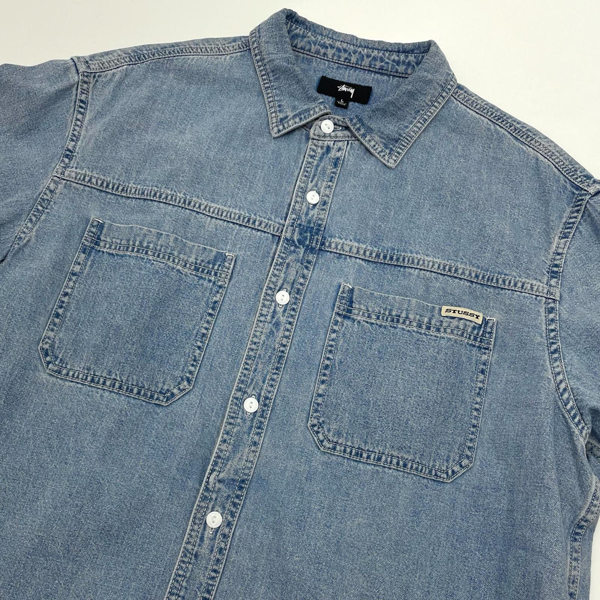 【中古】STUSSY | ステューシー WORK DENIM SHIRT 9.5oz カイハラ セルビッジ 長袖ワークシャツ　ブルー サイズ：L【尾張小牧店】