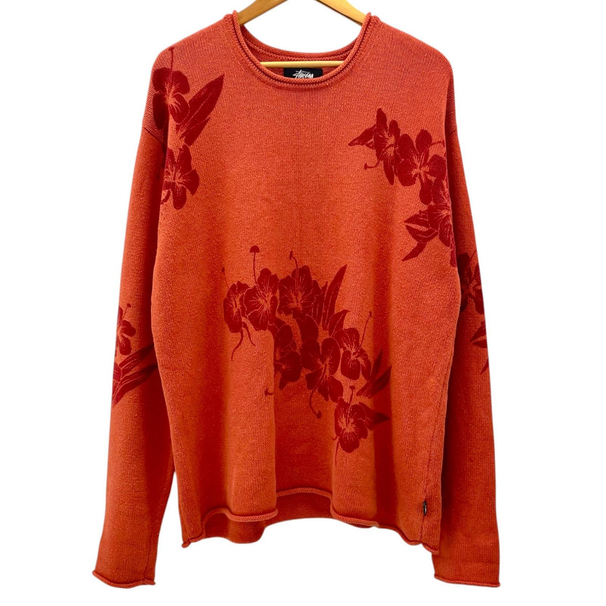 【中古】STUSSY | ステューシー FLORAL ROLL NECK SWEATER 長袖ニット オレンジ サイズ：L【尾張小牧店】