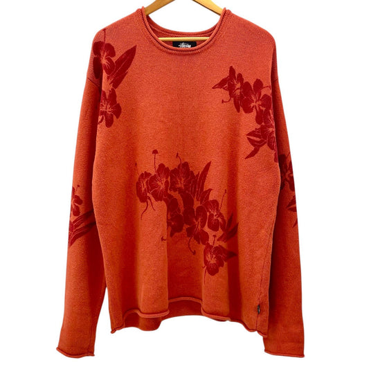 【中古】STUSSY | ステューシー FLORAL ROLL NECK SWEATER 長袖ニット オレンジ サイズ：L【尾張小牧店】