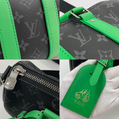 【中古】LOUIS VUITTON | ルイ・ヴィトン キーポルバンドリエール25 モノグラムエクリプス 2way ショルダー ハンド バッグ M25885 ブラック×グリーン【尾張小牧店】