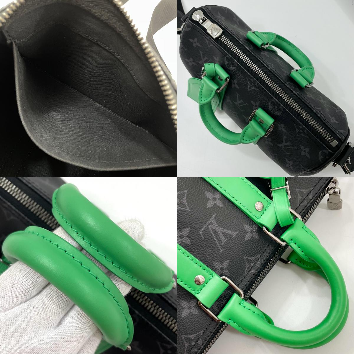 【中古】LOUIS VUITTON | ルイ・ヴィトン キーポルバンドリエール25 モノグラムエクリプス 2way ショルダー ハンド バッグ M25885 ブラック×グリーン【尾張小牧店】