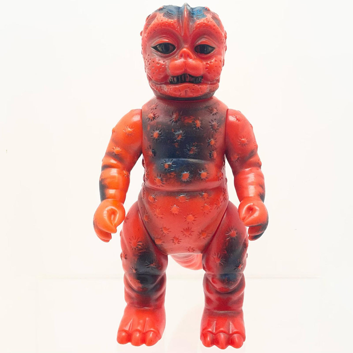 【尾張小牧店】当時物 島田トーイ わんぱく怪獣 ミニラ STソフビ ひよこマーク 赤成型×青黒銀スプレー ゴジラ【レトロ】【中古】