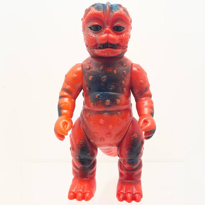【尾張小牧店】当時物 島田トーイ わんぱく怪獣 ミニラ STソフビ ひよこマーク 赤成型×青黒銀スプレー ゴジラ【レトロ】【中古】