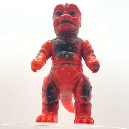 【尾張小牧店】当時物 島田トーイ わんぱく怪獣 ミニラ STソフビ ひよこマーク 赤成型×青黒銀スプレー ゴジラ【レトロ】【中古】