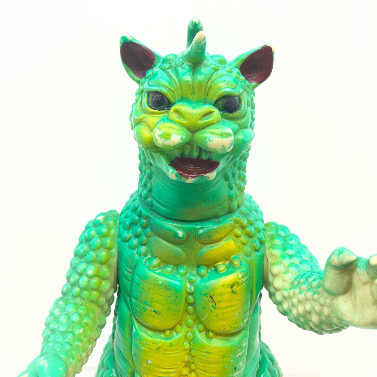 【尾張小牧店】当時物 島田トーイ 凶悪怪獣 ガバラ STソフビ ひよこマーク クリーム型×全身緑スプレー ゴジラ【レトロ】【中古】