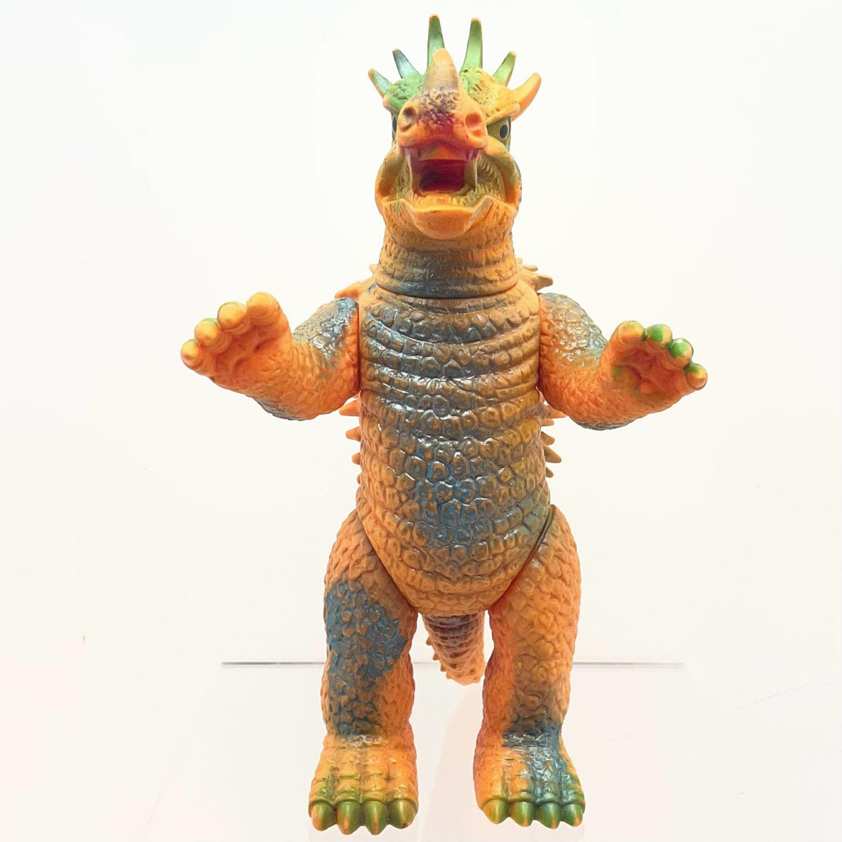 【尾張小牧店】当時物 ブルマァク 暴竜 アンギラス STソフビ オレンジ成型×緑青銀スプレー ゴジラ【レトロ】【中古】