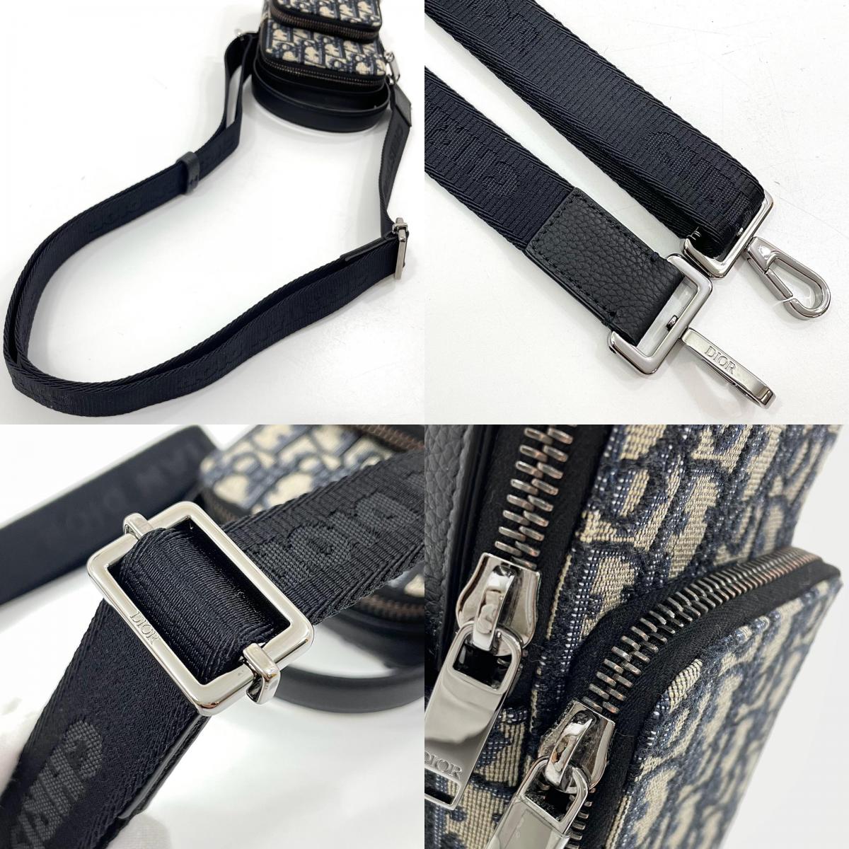 【中古】Christian Dior | クリスチャンディオール オブリーク ライダー マイクロ ポーチ ジャガード ショルダーバッグ ネイビー【尾張小牧店】