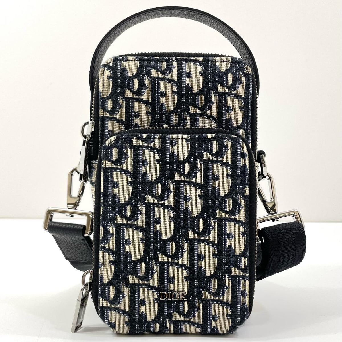 【中古】Christian Dior | クリスチャンディオール オブリーク ライダー マイクロ ポーチ ジャガード ショルダーバッグ ネイビー【尾張小牧店】