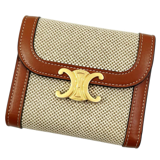 【中古】CELINE | セリーヌ スモール フラップウォレット トリオンフ コンパクトウォレット 二つ折り財布 アイボリー×ブラウン【尾張小牧店】