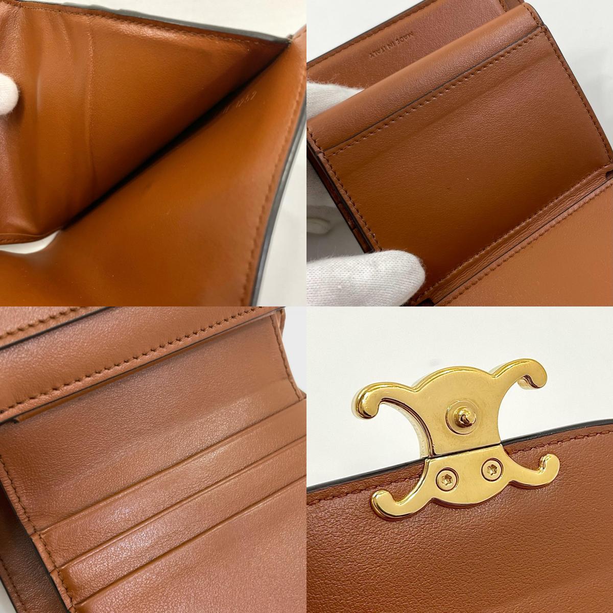 【中古】CELINE | セリーヌ スモール フラップウォレット トリオンフ コンパクトウォレット 二つ折り財布 アイボリー×ブラウン【尾張小牧店】