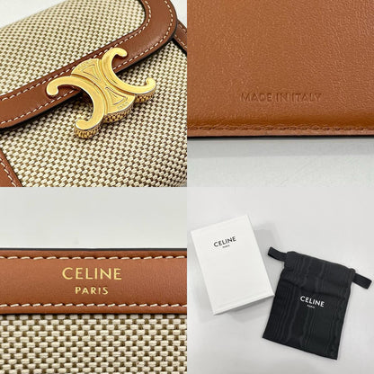 【中古】CELINE | セリーヌ スモール フラップウォレット トリオンフ コンパクトウォレット 二つ折り財布 アイボリー×ブラウン【尾張小牧店】