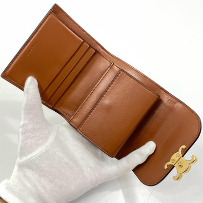 【中古】CELINE | セリーヌ スモール フラップウォレット トリオンフ コンパクトウォレット 二つ折り財布 アイボリー×ブラウン【尾張小牧店】