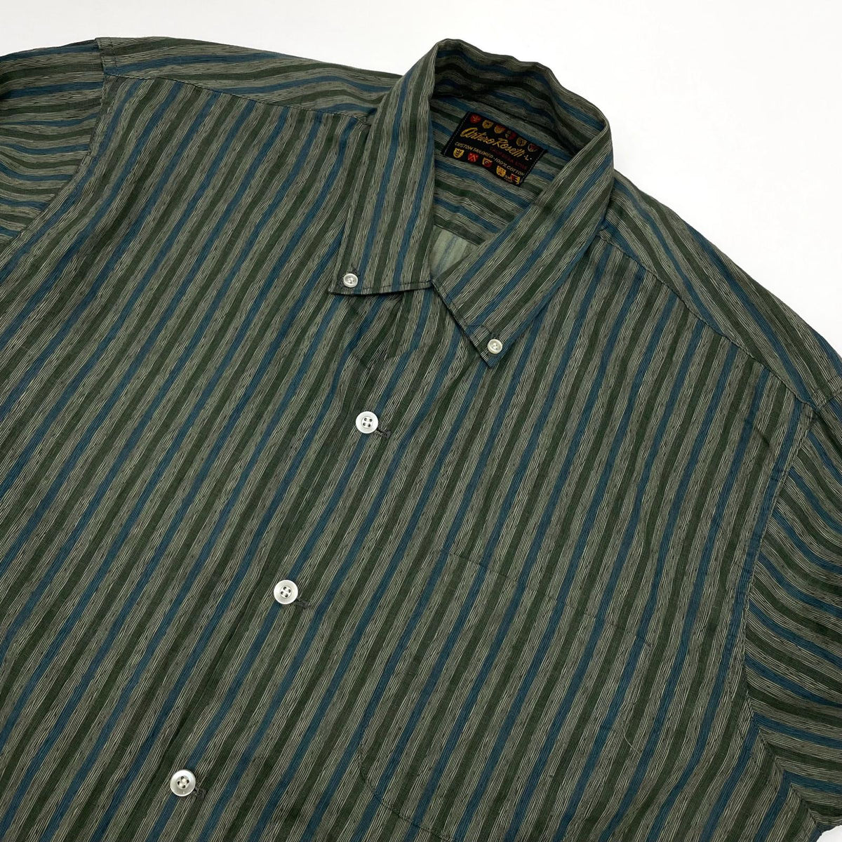 【中古】VINTAGE | ビンテージ　60s ストライプ柄 長袖シャツ グリーン×ブルー サイズ：L【尾張小牧店】