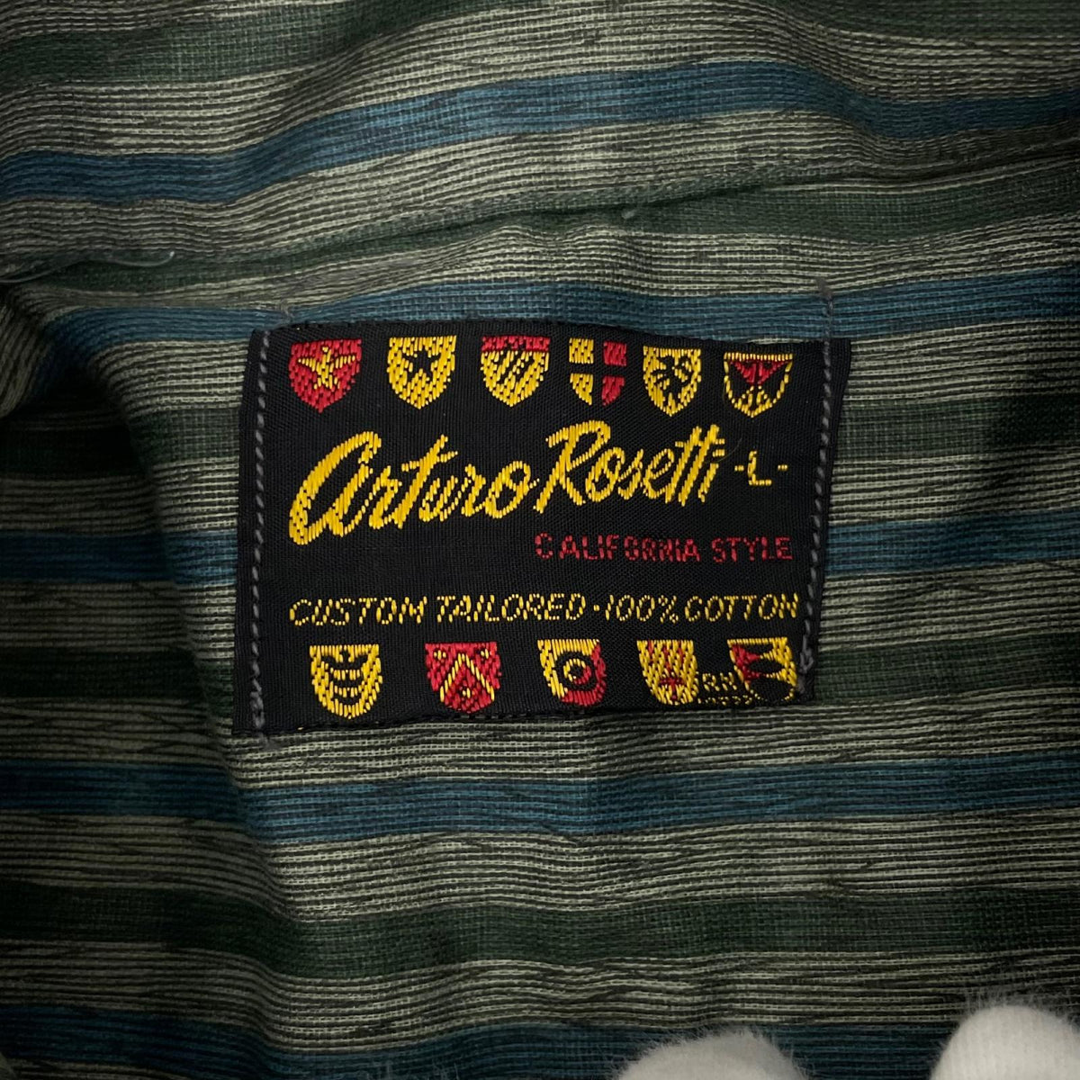 【中古】VINTAGE | ビンテージ　60s ストライプ柄 長袖シャツ グリーン×ブルー サイズ：L【尾張小牧店】