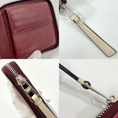 【中古】LOEWE | ロエベ パズル スクエア ジップウォレット ラウンドファスナー コンパクトウォレット 二つ折り財布 レッド×アイボリー【尾張小牧店】
