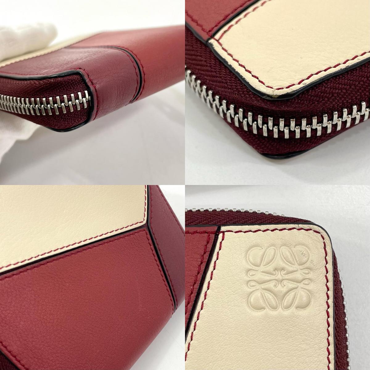 【中古】LOEWE | ロエベ パズル スクエア ジップウォレット ラウンドファスナー コンパクトウォレット 二つ折り財布 レッド×アイボリー【尾張小牧店】