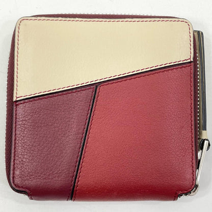 【中古】LOEWE | ロエベ パズル スクエア ジップウォレット ラウンドファスナー コンパクトウォレット 二つ折り財布 レッド×アイボリー【尾張小牧店】