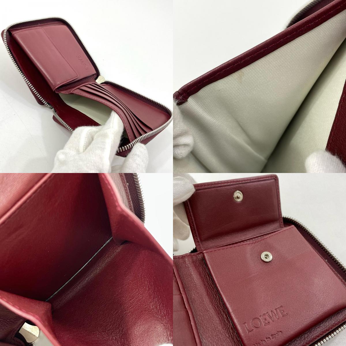 【中古】LOEWE | ロエベ パズル スクエア ジップウォレット ラウンドファスナー コンパクトウォレット 二つ折り財布 レッド×アイボリー【尾張小牧店】