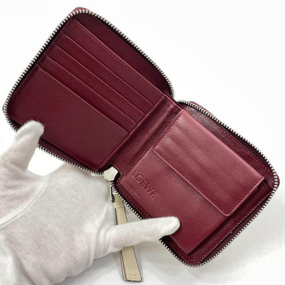 【中古】LOEWE | ロエベ パズル スクエア ジップウォレット ラウンドファスナー コンパクトウォレット 二つ折り財布 レッド×アイボリー【尾張小牧店】