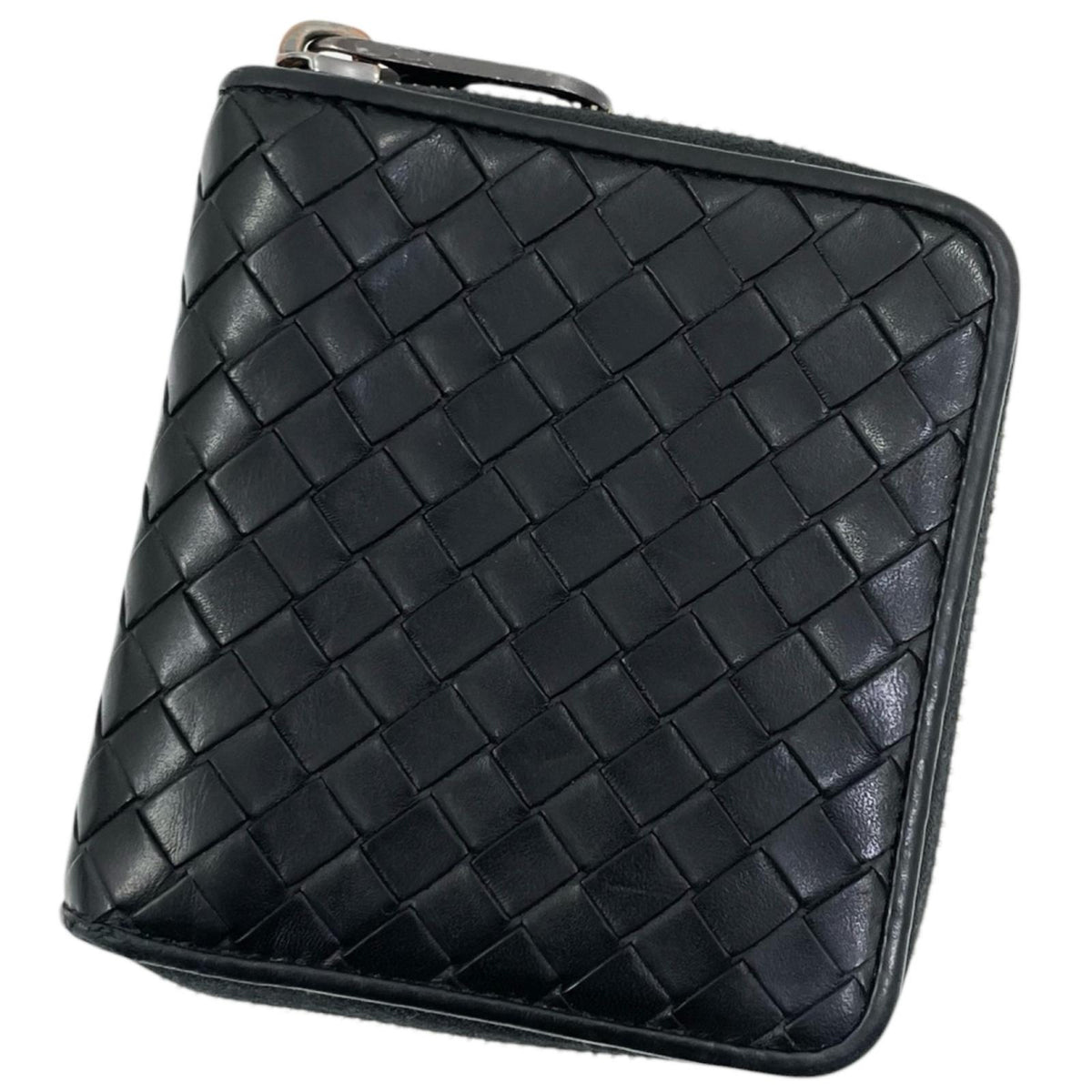 【中古】BOTTEGA VENETA | ボッテガヴェネタ イントレチャート コンパクトウォレット ラウンドファスナー 二つ折り財布 ブラック【尾張小牧店】
