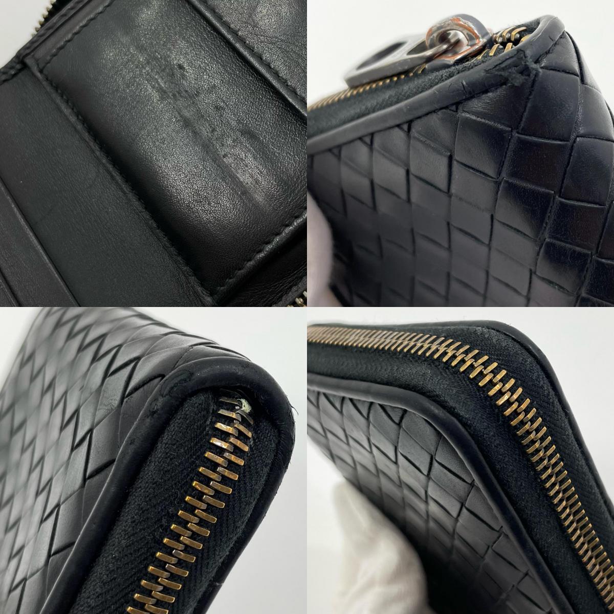 【中古】BOTTEGA VENETA | ボッテガヴェネタ イントレチャート コンパクトウォレット ラウンドファスナー 二つ折り財布 ブラック【尾張小牧店】