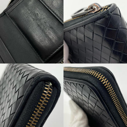 【中古】BOTTEGA VENETA | ボッテガヴェネタ イントレチャート コンパクトウォレット ラウンドファスナー 二つ折り財布 ブラック【尾張小牧店】
