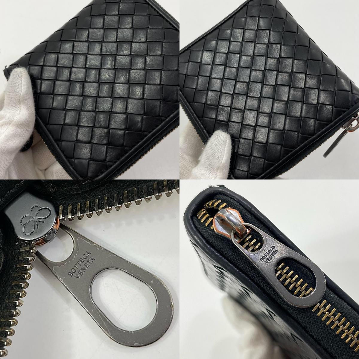 【中古】BOTTEGA VENETA | ボッテガヴェネタ イントレチャート コンパクトウォレット ラウンドファスナー 二つ折り財布 ブラック【尾張小牧店】
