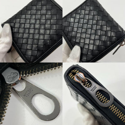 【中古】BOTTEGA VENETA | ボッテガヴェネタ イントレチャート コンパクトウォレット ラウンドファスナー 二つ折り財布 ブラック【尾張小牧店】