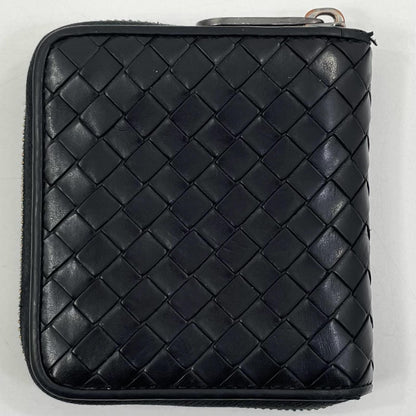 【中古】BOTTEGA VENETA | ボッテガヴェネタ イントレチャート コンパクトウォレット ラウンドファスナー 二つ折り財布 ブラック【尾張小牧店】
