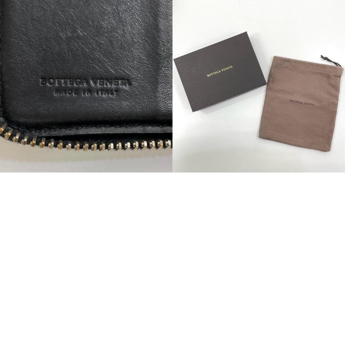 【中古】BOTTEGA VENETA | ボッテガヴェネタ イントレチャート コンパクトウォレット ラウンドファスナー 二つ折り財布 ブラック【尾張小牧店】